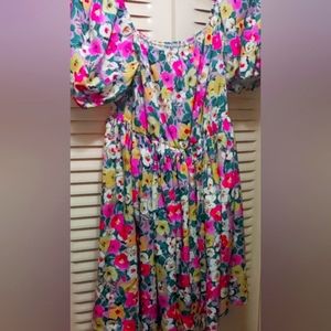 Girls Floral Puff Arms Dress